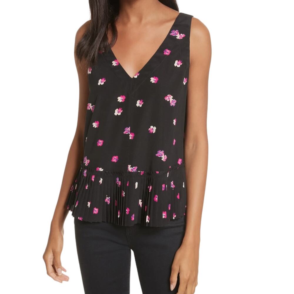 Rebecca Taylor Floriana Floral Stretch Silk Tank - Black - 8*